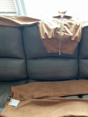 Beautiful Naked Wardrobe Suede Bomber Jacket and Pant Set NWT